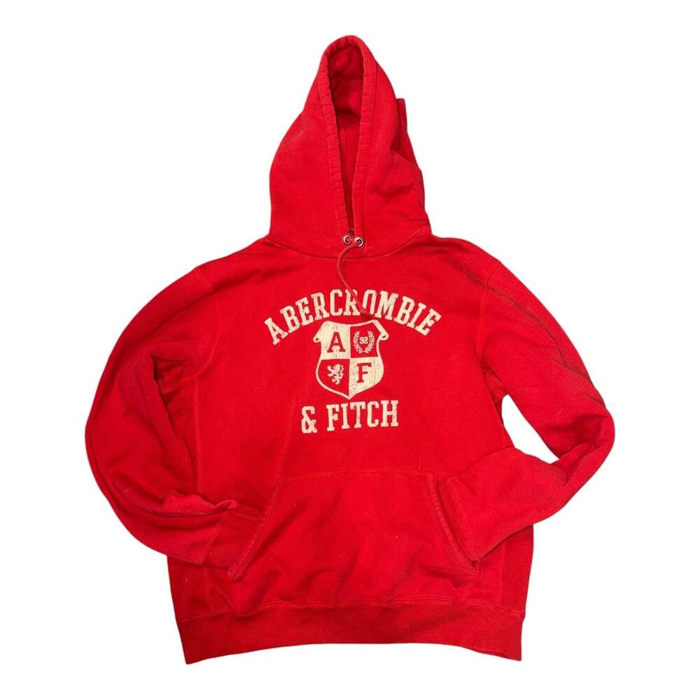Vintage Y2K Abercrombie & Fitch Red Crest Hoodie Sweatshirt Size L A&F 92